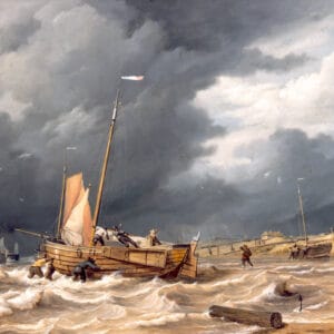 NICOLAAS BAUR - VISSERSSCHEPEN OP HET STRAND VAN SCHEVINGEN