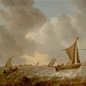 ABRAHAM VAN BEYEREN - ZEILSCHEPEN IN WOELIG WATER BIJ EEN RIVIERMONDING