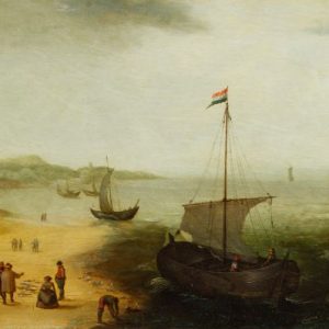 CORNELIS VERBEECK, GENAAMD SMIT-STRANDGEZICHT MET EEN VISAFSLAG BIJ EGMOND AAN ZEE