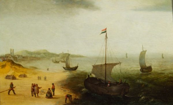 CORNELIS VERBEECK, GENAAMD SMIT-STRANDGEZICHT MET EEN VISAFSLAG BIJ EGMOND AAN ZEE