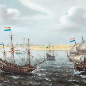 CORNELIS ISAACZ VERBEECK genaamd SMIT-DE BLOKKADE VAN HET KAPERSNEST BIJ DUINKERKEN met de ‘Vlieghende Groene Draeck’