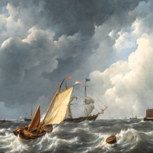 JOHANNES CHRISTIAAN SCHOTEL - HOLLANDSE SCHEPEN OP EEN STORMACHTIGE ZEE