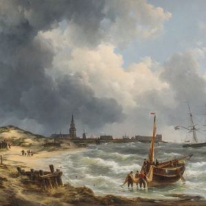 JOHANNES CHRISTIAAN SCHOTEL - STRANDGEZICHT MET SCHEEPVAART VOOR DE HAVEN VAN VLISSINGEN