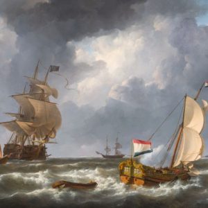 JOHANNES CHRISTIAAN SCHOTEL -  EEN STATENJACHT MET EEN OORLOGSSCHIP VOOR DE HAVEN VAN VLISSINGEN