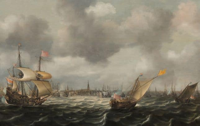 Justus de Verwer painting - Shipping on the IJ before Amsterdam ca. 1670