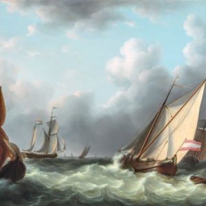 MARTINUS SCHOUMAN - SCHEEPVAART OP DE RIVIER DE MERWEDE BIJ EEN MATIG BRIESJE