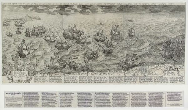 HANS REM EN WILLEM JANSZ. [BLAEU]-De nederlaag van de Spaanse vloot tegen een gecombineerde Hollands-Engelse scheepsmacht, 3 / 4 oktober 1602.