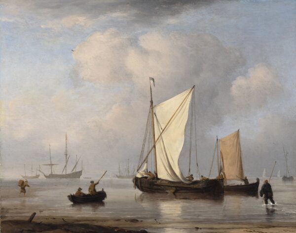 WILLEM VAN DE VELDE DE JONGE - EEN KALME ZEE MET DRIEDEKKERS, EEN KAAG EN EEN SMALSCHIP VOOR DE HOLLANDSE KUST - Afbeelding 4