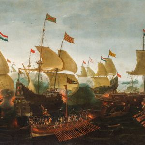 ANDRIES VAN EERTVELT - ZEEGEVECHT TUSSEN SPAANSE GALEIEN EN HOLLANDSE OORLOGSSCHEPEN, 1602