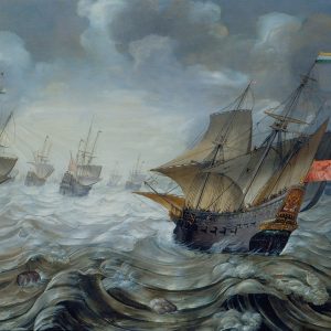 HANS SAVERY I - DE OOSTINDIËVAARDER 'AMSTERDAM' EN ANDERE OORLOGSSCHEPEN OP ZEE, ca. 1600