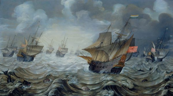 HANS SAVERY I - DE OOSTINDIËVAARDER 'AMSTERDAM' EN ANDERE OORLOGSSCHEPEN OP ZEE, ca. 1600