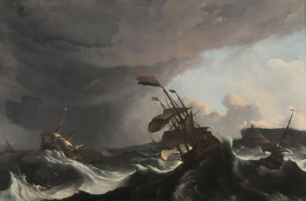 LUDOLF BACKHUYSEN - DE NEDERLANDSE OORLOGSSCHEPEN 'RIDDERSCHAP' EN 'HOLLANDIA'