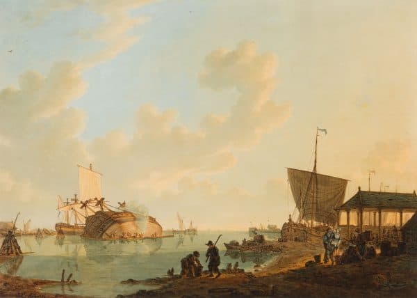 JOHANNES CHRISTIAAN SCHOTEL - EEN ZOMERDAG IN DE DOKKEN LANGS DE MERWEDE (DORDRECHT)