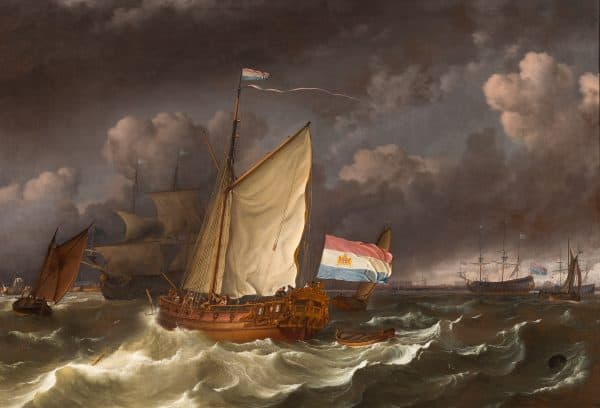 LUDOLF BACKHUYSEN - GEZICHT OP AMSTERDAM MET SCHEPEN OP HET IJ