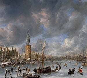 ABRAHAM BEERSTRATEN - EEN WINTERS TAFEREEL OP HET AMSTERDAMSE IJ