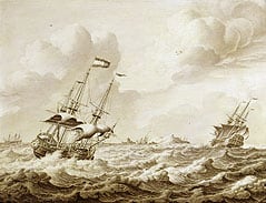ADRIAEN (VAN DER) SALM - GEWAPENDE HOLLANDSE DRIEMASTERS IN WOELIGE ZEE