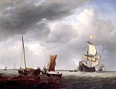 WILLEM VAN DE VELDE DE JONGE - EEN NEDERLANDSE VISSERSPINK VOOR ANKER IN EEN MATIGE BRIES
