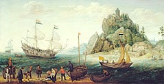 Adam Willaerts painting - Dutch ships off a rocky coast