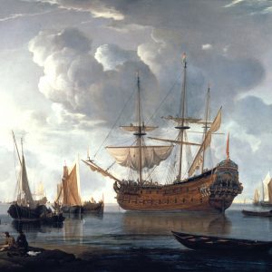 HENDRICK JACOBSZ. DUBBELS - HET OORLOGSSCHIP DE 'MAARSSEVEEN' VOOR ANKER IN EEN ZEEARM