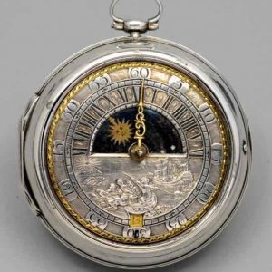 ADRIAEN DE BAGHIJN - ZILVEREN 'PAIR CASED' ZAKHORLOGE MET AFBEELDING VAN EEN WALVISVANGST