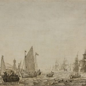 WILLEM VAN DE VELDE DE OUDE - NEDERLANDSE SCHEPEN ONDERWEG IN EEN MATIGE BRIES VANAF DE ANKERPLAATS BIJ VLIELAND ca. 1645