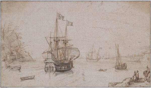 CORNELIS CLAESZ VAN WIERINGEN - SCHEPEN IN EEN RIVIERMONDING, ca. 1616
