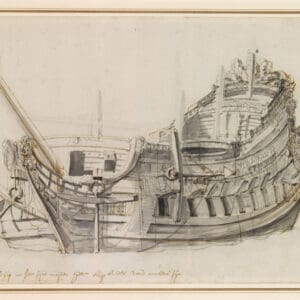 WILLEM VAN DE VELDE DE JONGE- PORTRET VAN EEN NEDERLANDSE TWEEDEKKER IN ISOMETRISCH PERSPECTIEF, CA. 1665