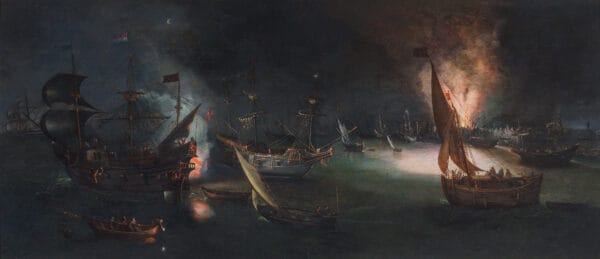 TOEGESCHREVEN AAN CORNELIS CLAESZ VAN WIERINGEN-DE NEDERLANDSE EN ENGELSE VLOOT IN GEVECHT MET OP DE VOORGROND TWEE ZEEMONSTERS - Afbeelding 3