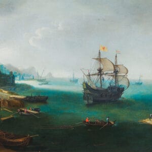 TOEGESCHREVEN AAN CORNELIS CLAESZ VAN WIERINGEN- NEDERLANDSE SCHEPEN LADEN HOUT IN EEN NOORDELIJKE HAVEN