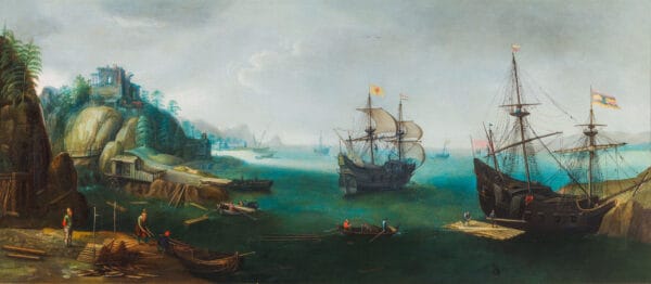 TOEGESCHREVEN AAN CORNELIS CLAESZ VAN WIERINGEN-DE NEDERLANDSE EN ENGELSE VLOOT IN GEVECHT MET OP DE VOORGROND TWEE ZEEMONSTERS - Afbeelding 2