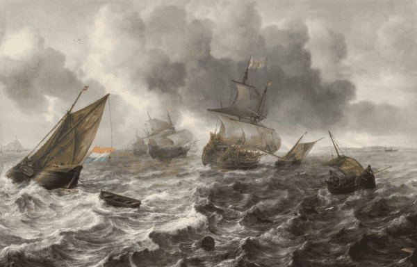 JAN PORCELLIS-Scheepvaart op de Noordzee voor de eilanden Vlieland en Terschelling